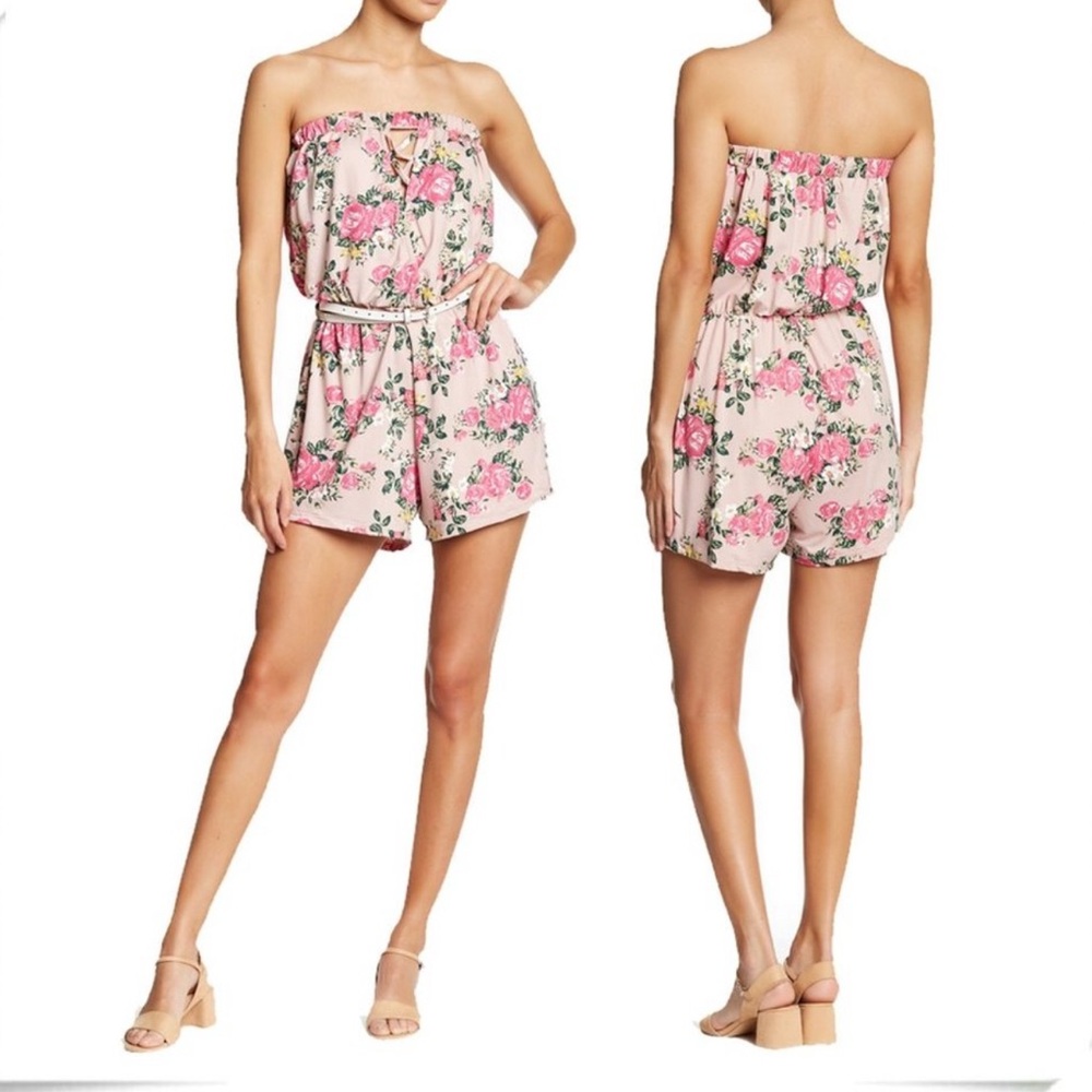 NWT Poof! Floral Pink Strapless Romper